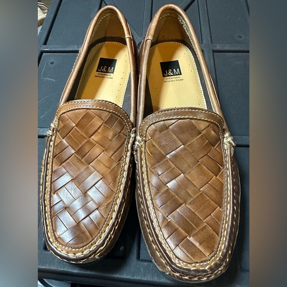 Johnston & Murphy Brown Leather Loafers with Woven Design - Picture 1 of 7